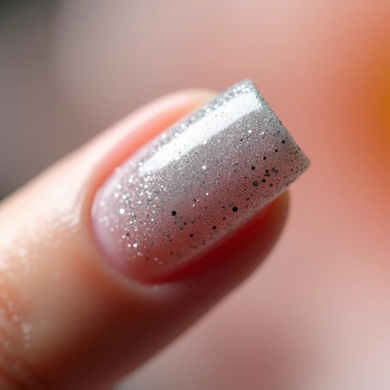 Filha única com glitter prata em unhas nude
