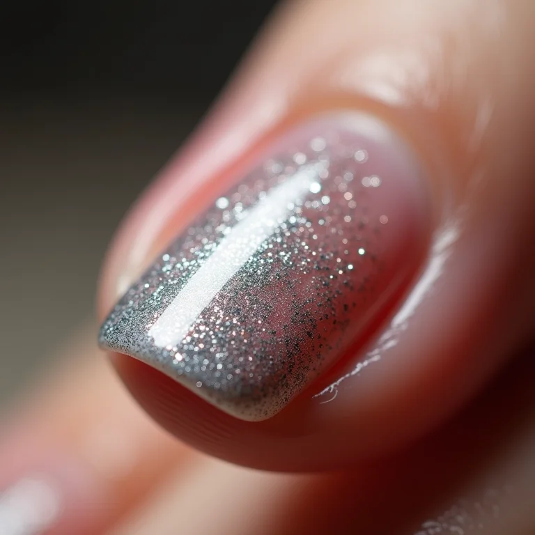 Filha única com glitter prata nas unhas do pé.