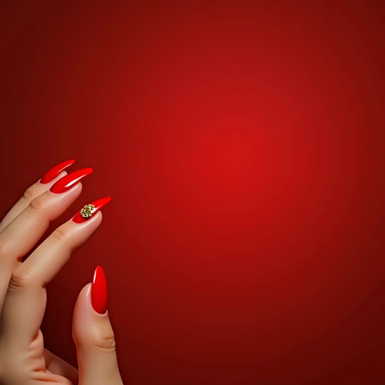 Filha única dourada em unha vermelha