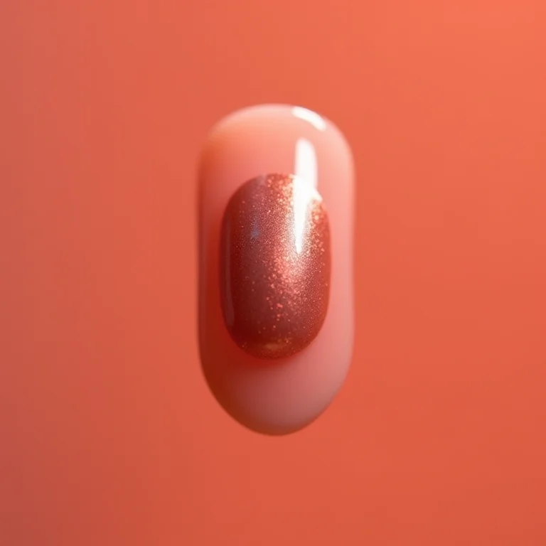 Filha única metalizada rose gold em unhas nude