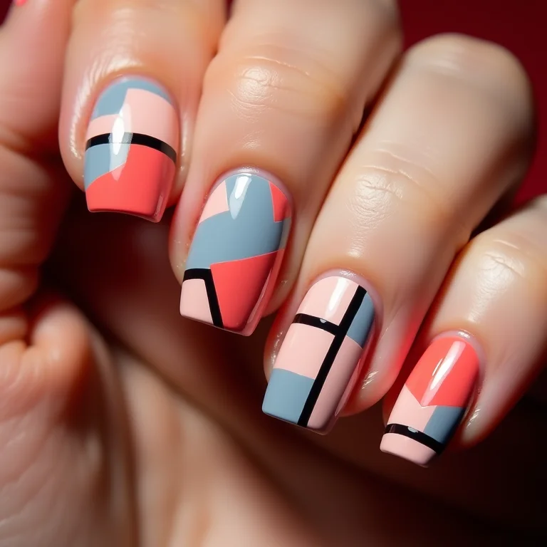 Formas geométricas em unhas com fitas