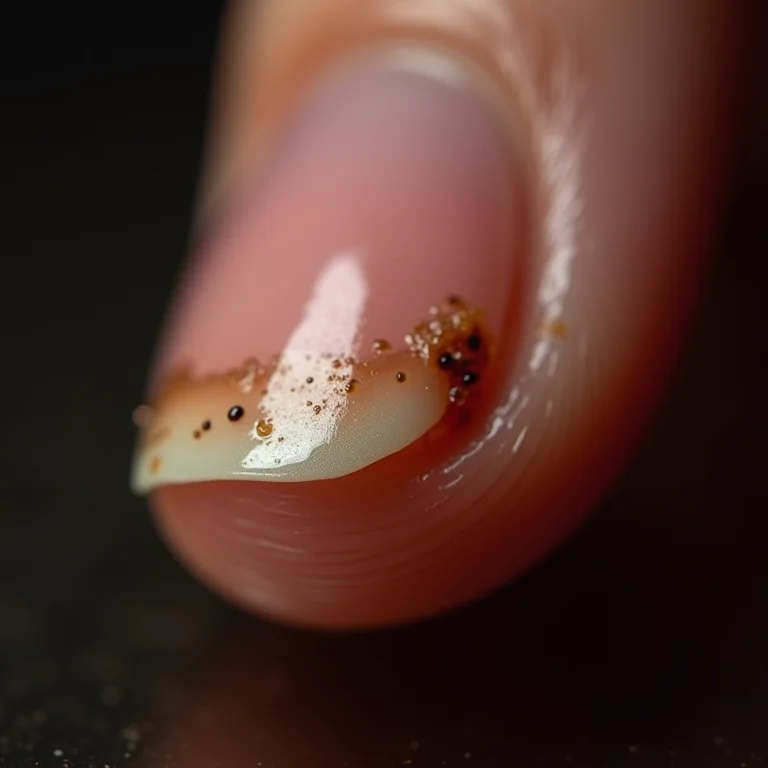 Fotografia macro extrema de unha infectada com micose.