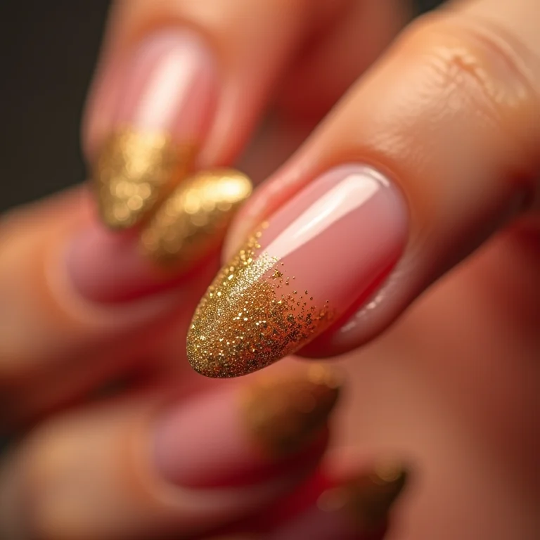 Francesinha alongada com glitter dourado