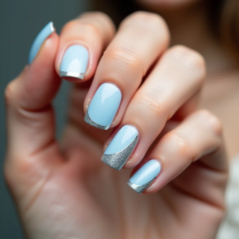 Francesinha azul com glitter prata em fotografia macro