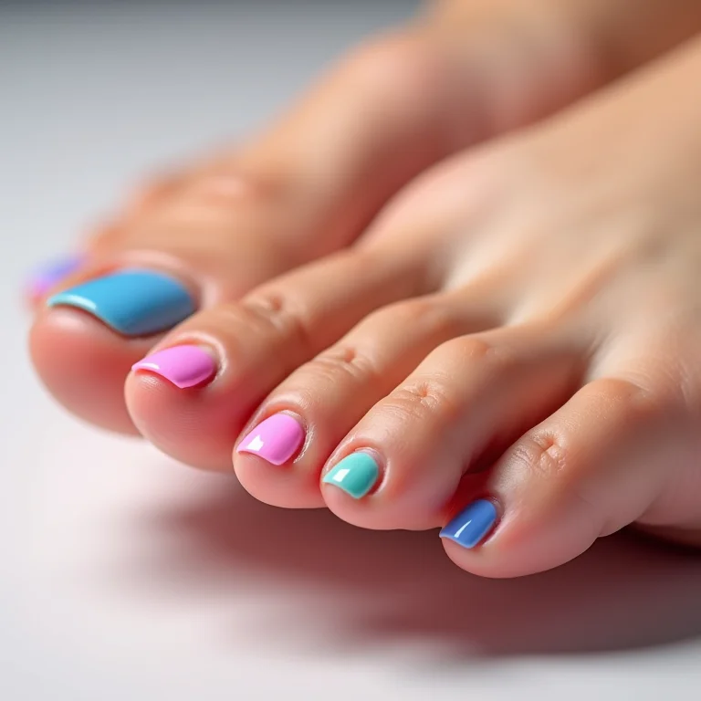 Francesinha colorida em unhas dos pés