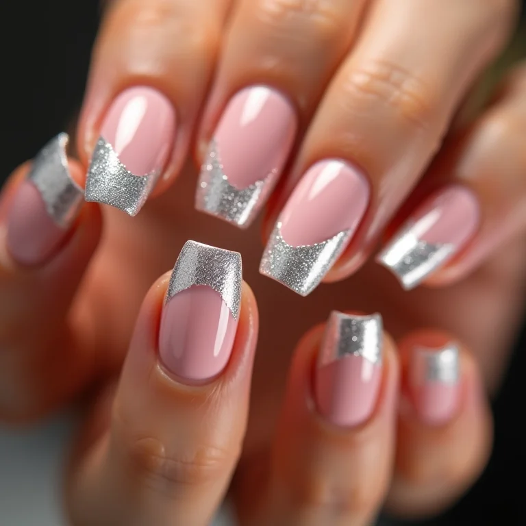 Francesinha com glitter prata em unhas de gel