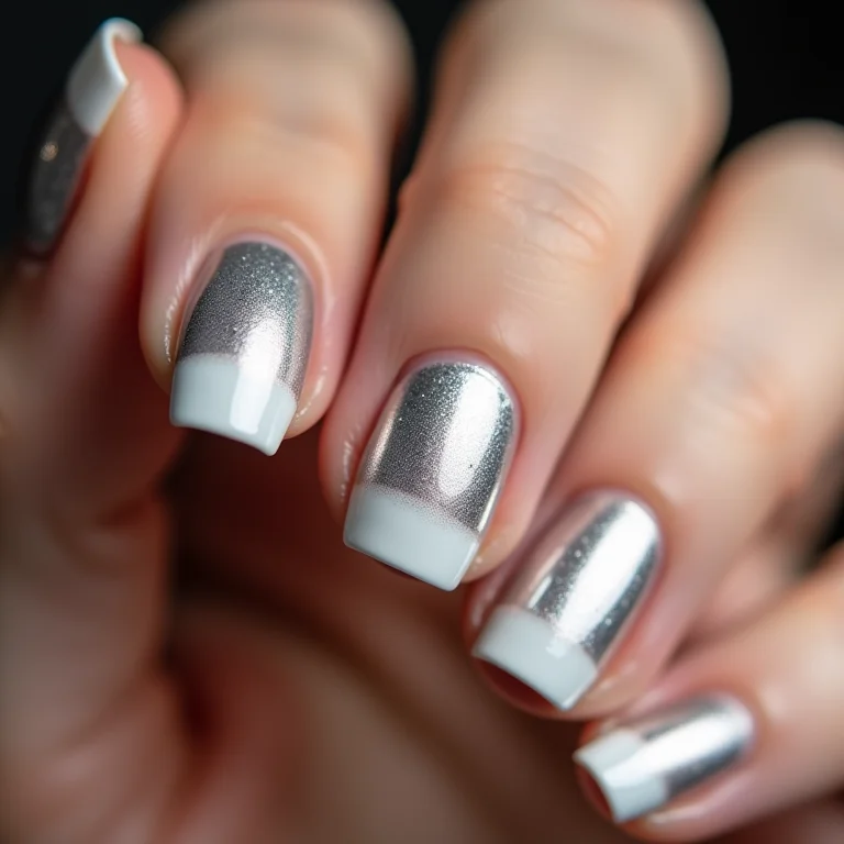 Francesinha metalizada prata em close extremo