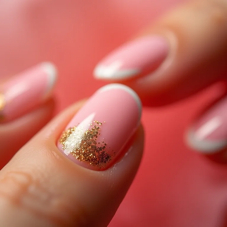 Francesinha rosa com glitter dourado em close