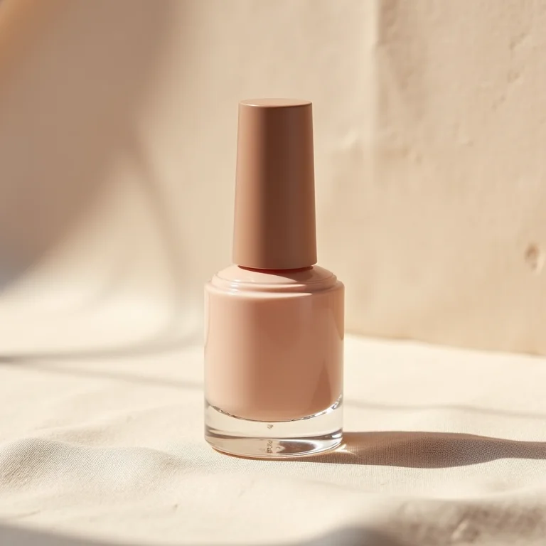 Frasco de esmalte nude em fundo de linho texturizado