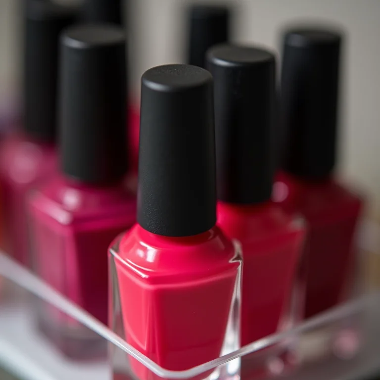 Frascos de esmalte armazenados em pé.