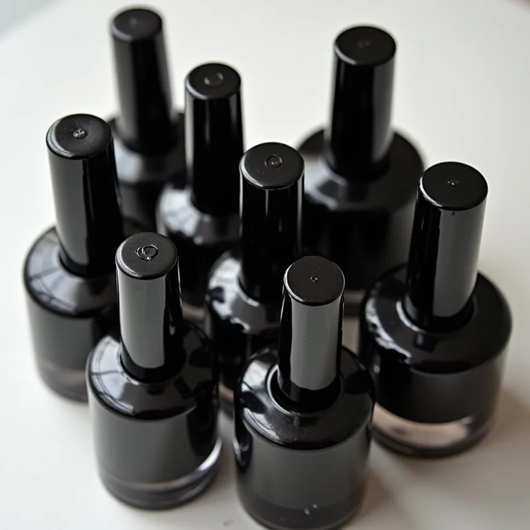 Frascos de esmalte preto em composição minimalista