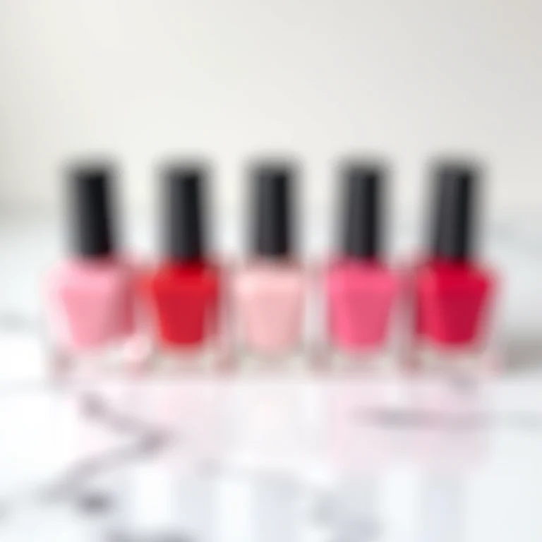 Frascos de esmaltes Top Beauty em fundo de mármore branco.