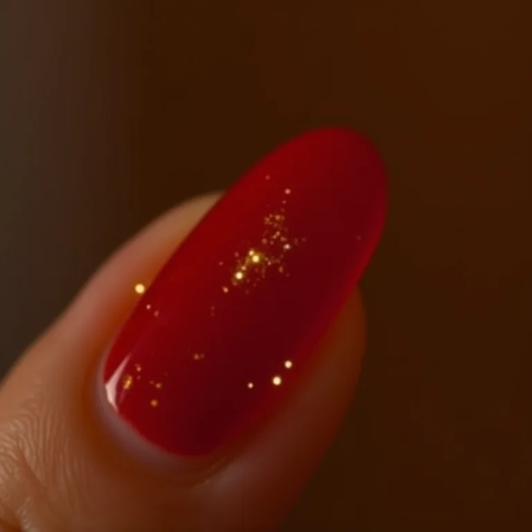 Glamour nas unhas: filha única vermelha com glitter dourado