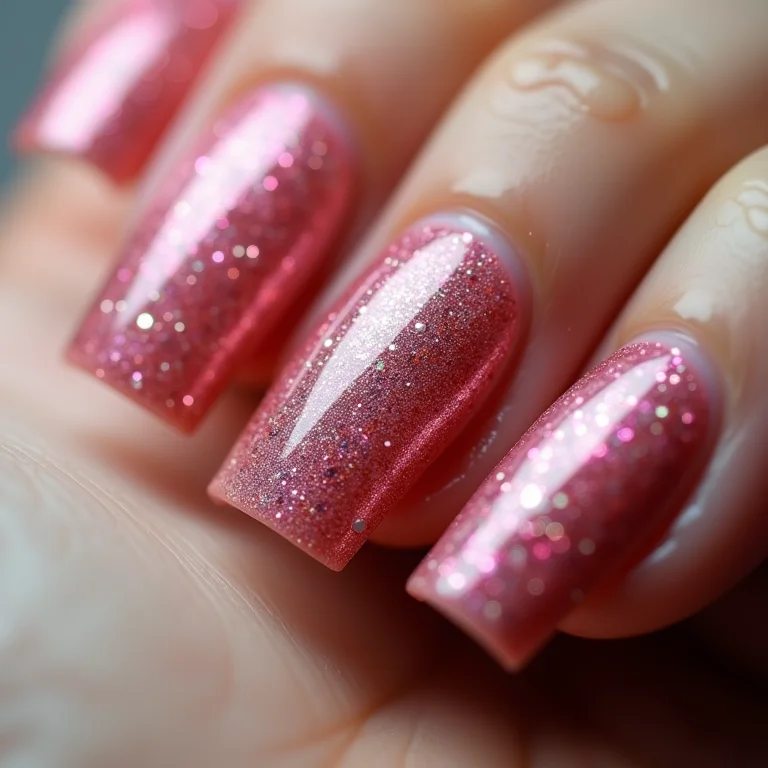 Glitter e brilho em unhas quadradas para festas