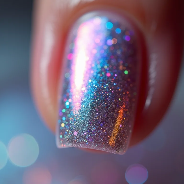 Glitter furta-cor em unhas de gel