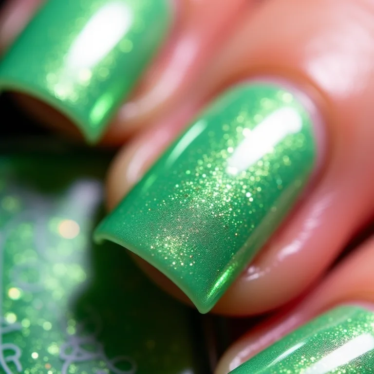 Glitter verde e adesivos de unhas