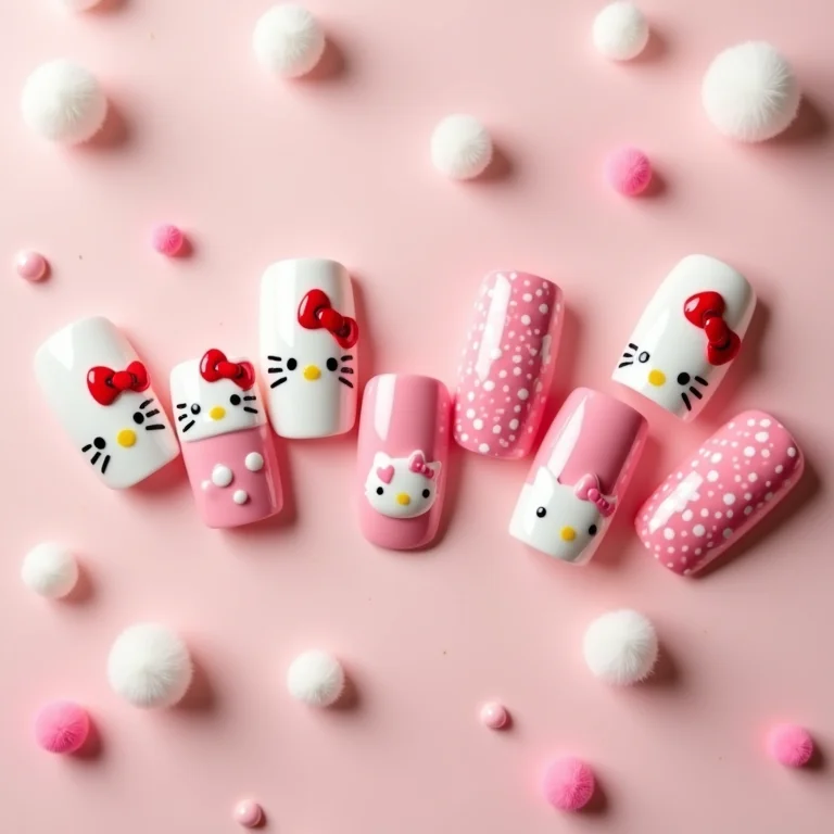 Ideias de unhas de gel Hello Kitty