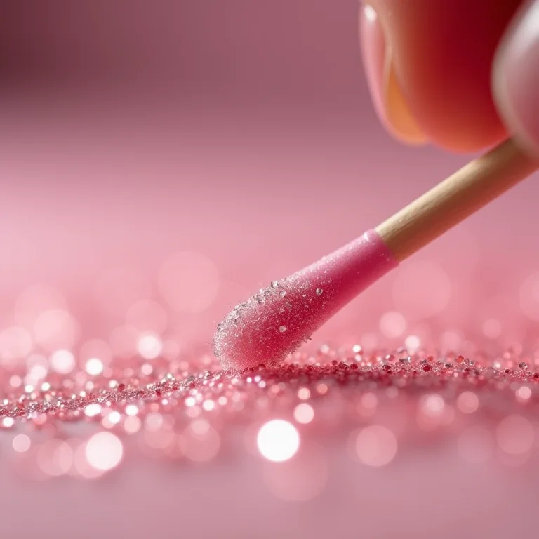 Limpeza do excesso de glitter ao redor das unhas com cotonete