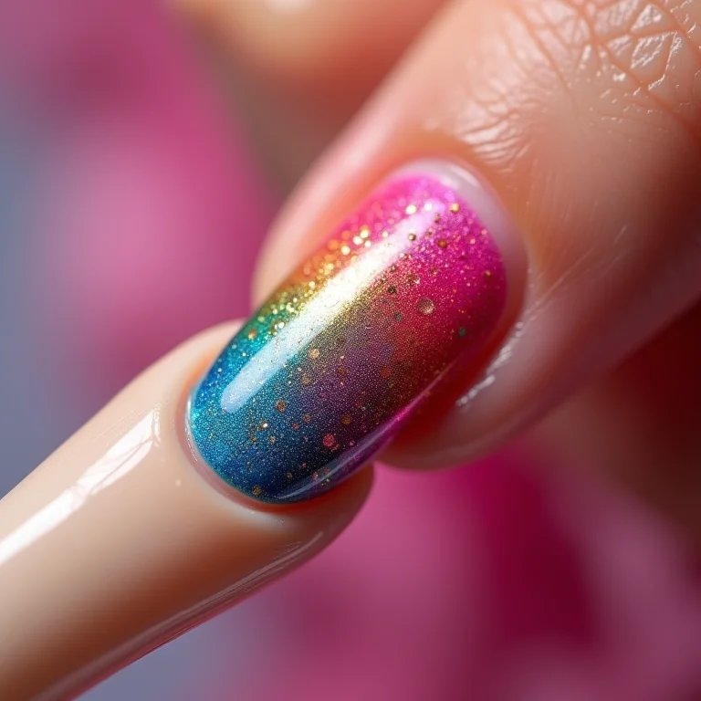Macro de nail art multicolorida com esmaltes Colorama