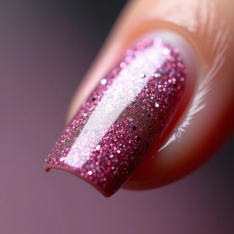 Macro de unha com glitter degradê, nail art