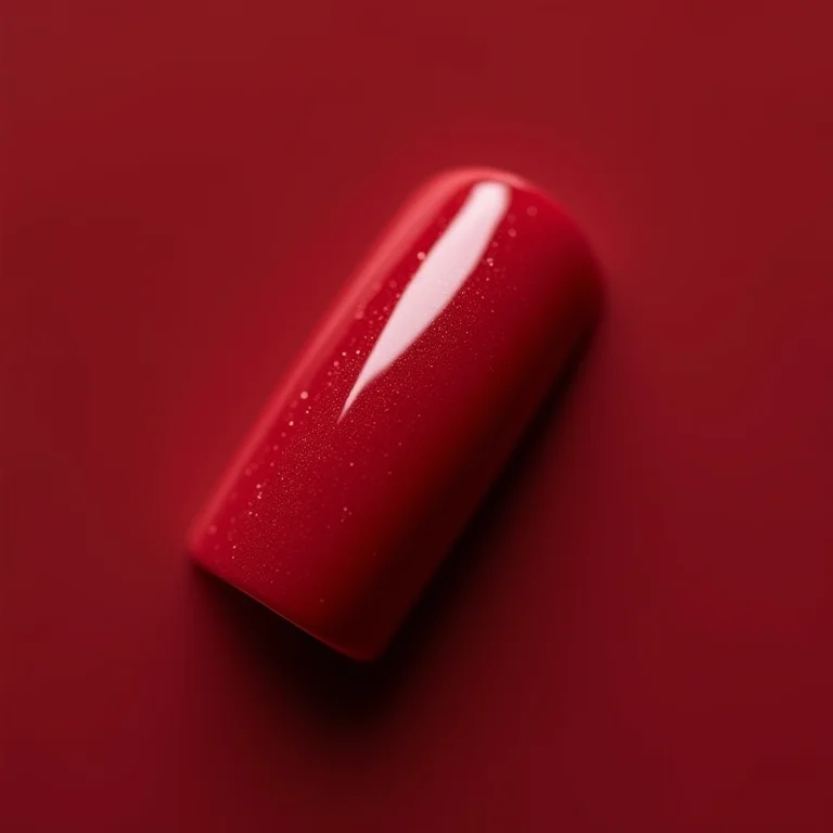 Macro de unha vermelha, esmalte cremoso