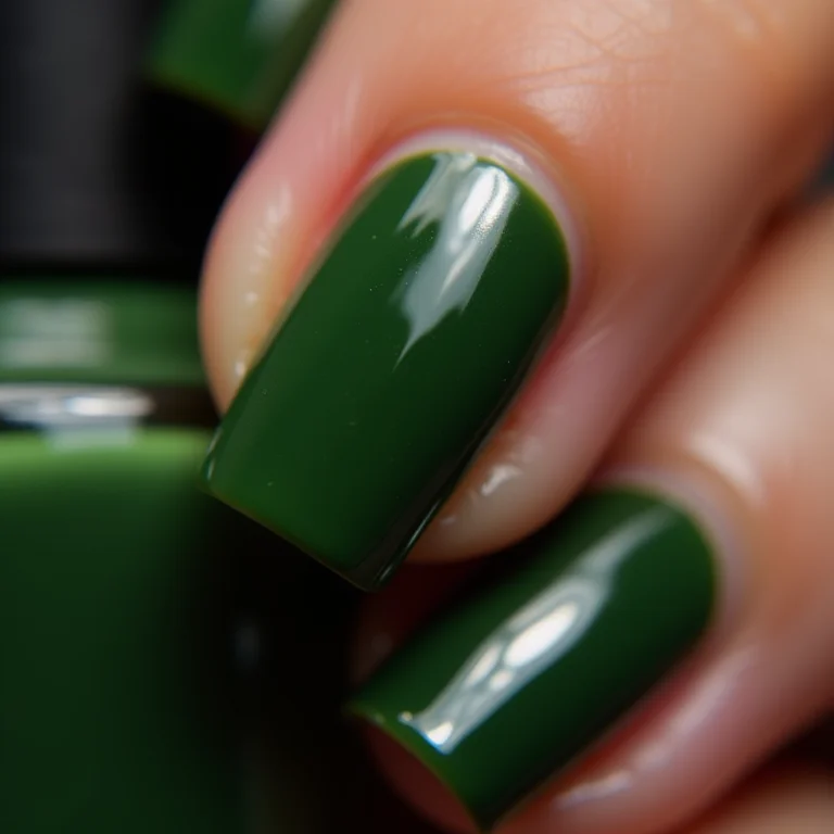 Macro de unhas verde musgo com textura