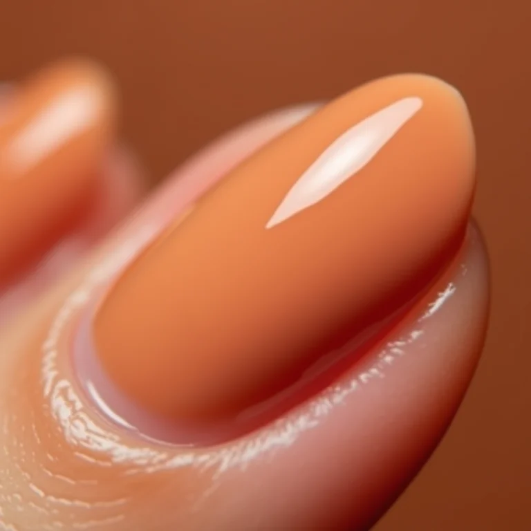 Mão com unhas nude impecáveis.