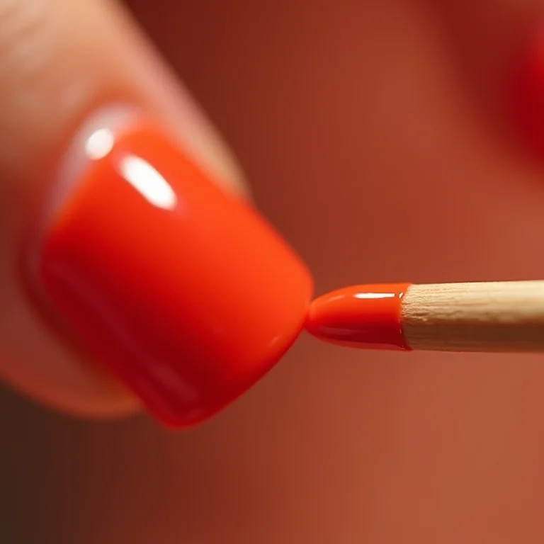 Mão usando palito de laranjeira para limpar o esmalte