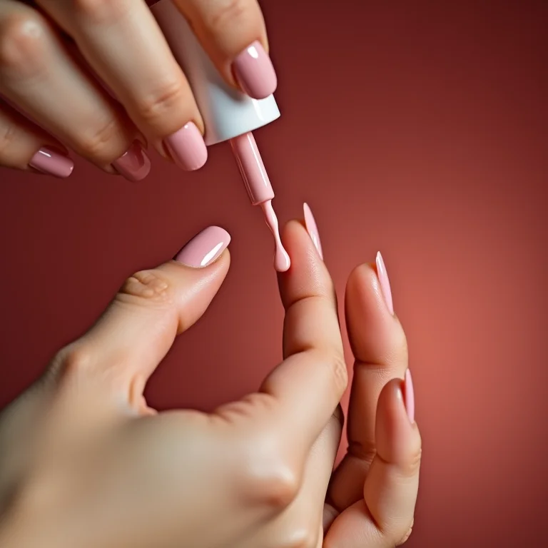 Mãos aplicando base fortalecedora Risqué Technology.