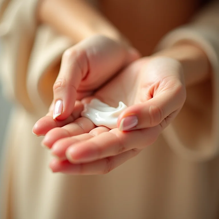 Mãos aplicando creme hidratante