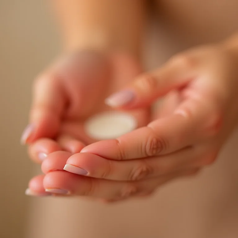 Mãos aplicando óleo de cutícula