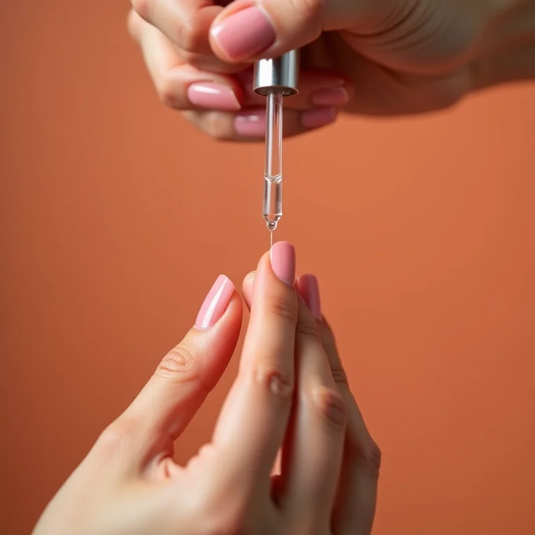 Mãos aplicando sérum fortalecedor Mohda SOS Unhas.