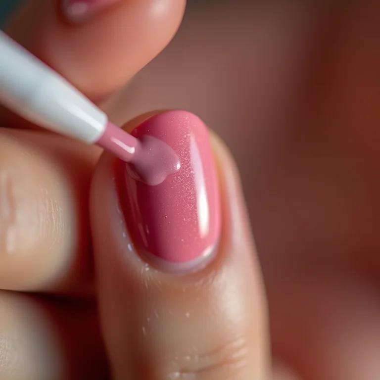Mãos aplicando top coat em unhas decoradas