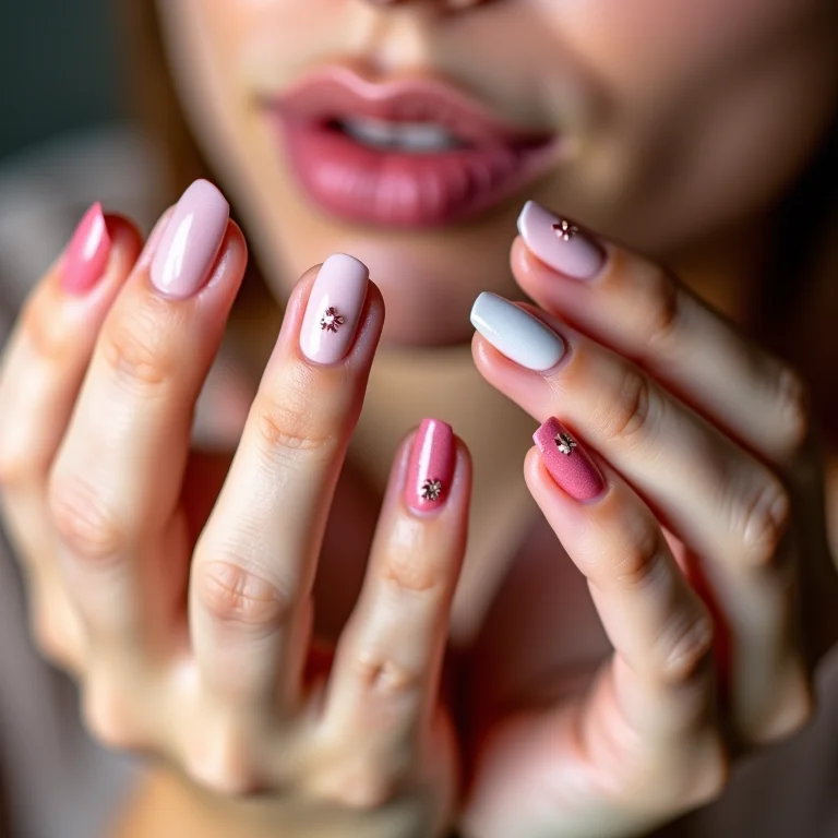 Mãos com diferentes designs de nail art, tendências