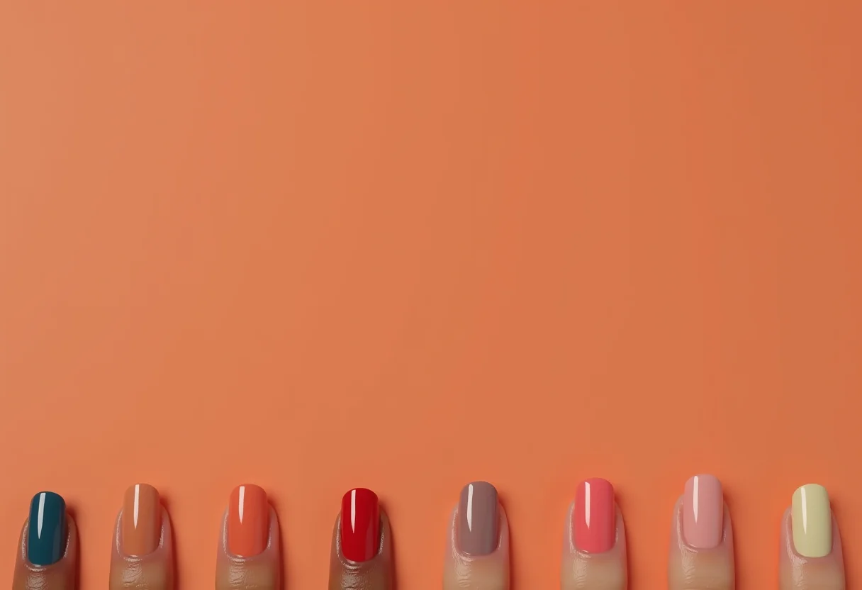 Mãos diversas aplicando esmaltes hipoalergênicos em diferentes tons.