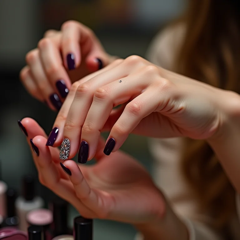 Mãos em loja de cosméticos pegando strass