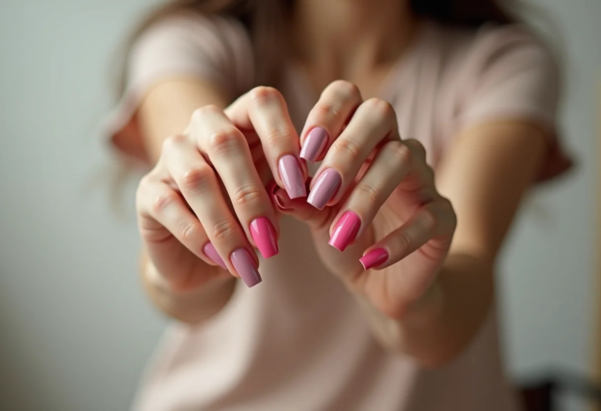 Mãos femininas com diferentes cores de esmalte