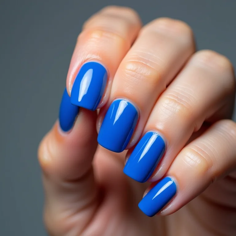 Mãos femininas com esmalte azul vibrante