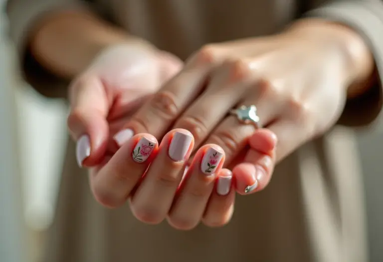 Mãos femininas com nail art criativa e elegante