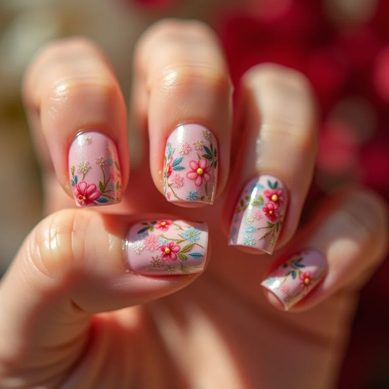 Mãos femininas com unhas decoradas com adesivos da Cartela Mania.