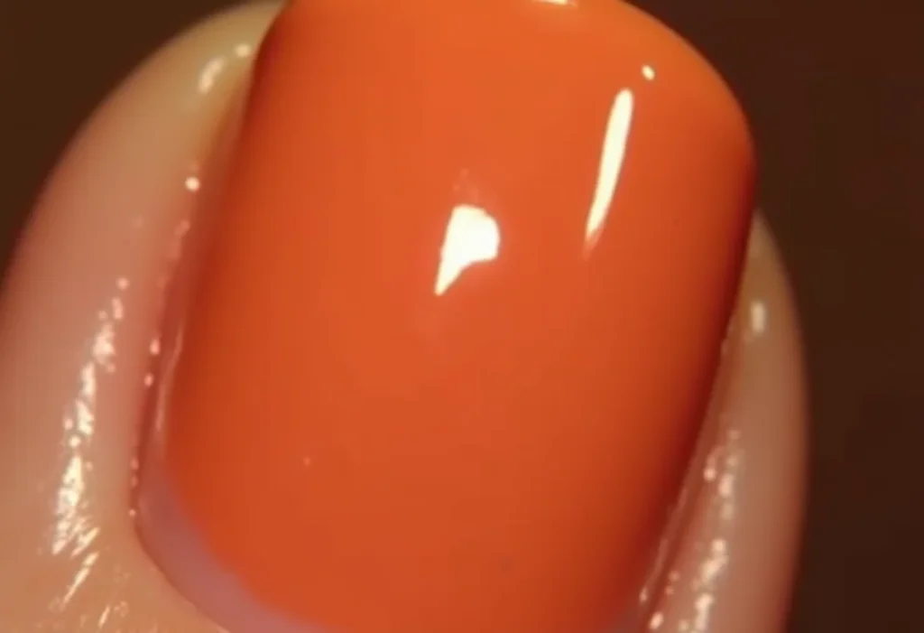 Mãos femininas segurando batom dourado com esmalte nude brilhante.