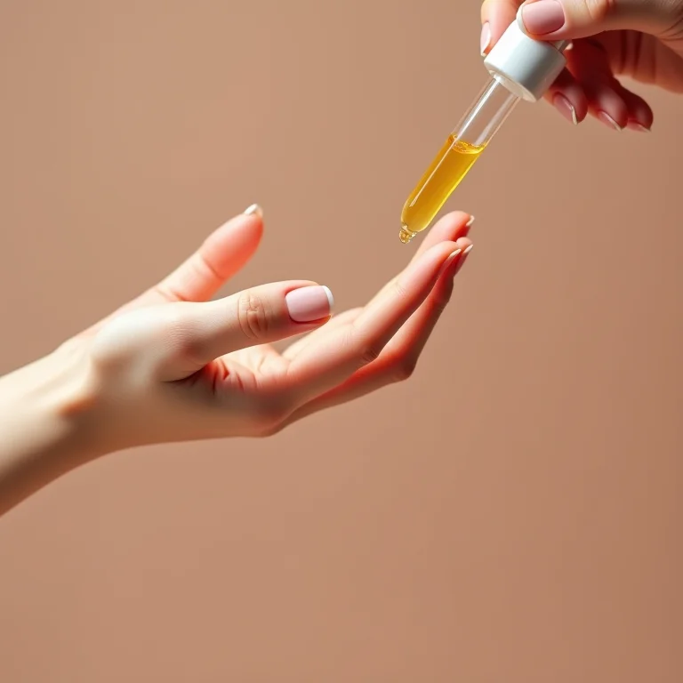 Mãos hidratando as cutículas com óleo, unhas saudáveis.