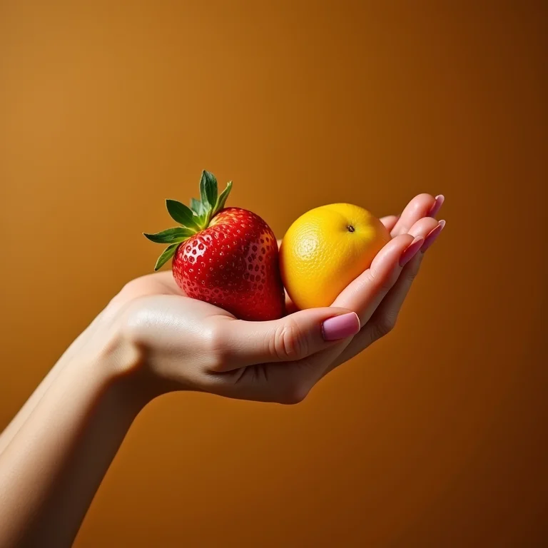 Mãos segurando alimentos saudáveis.
