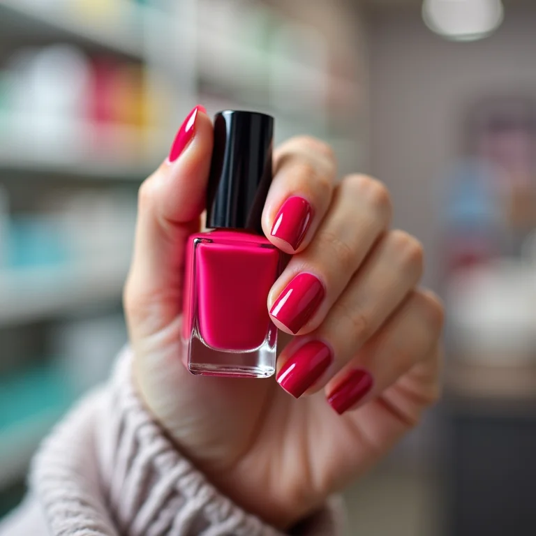 Mãos segurando esmalte Risqué em farmácia