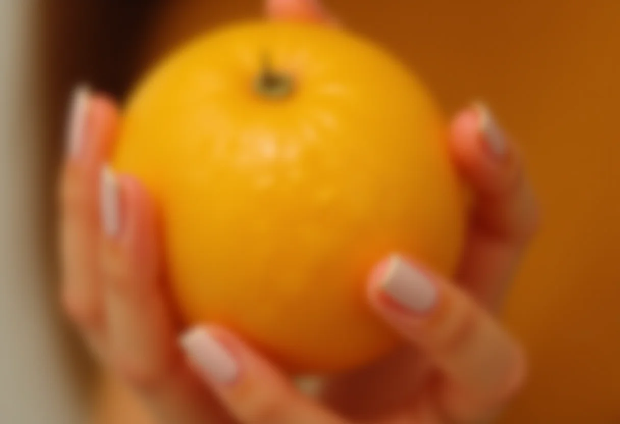 Mãos segurando limão com unhas levemente manchadas