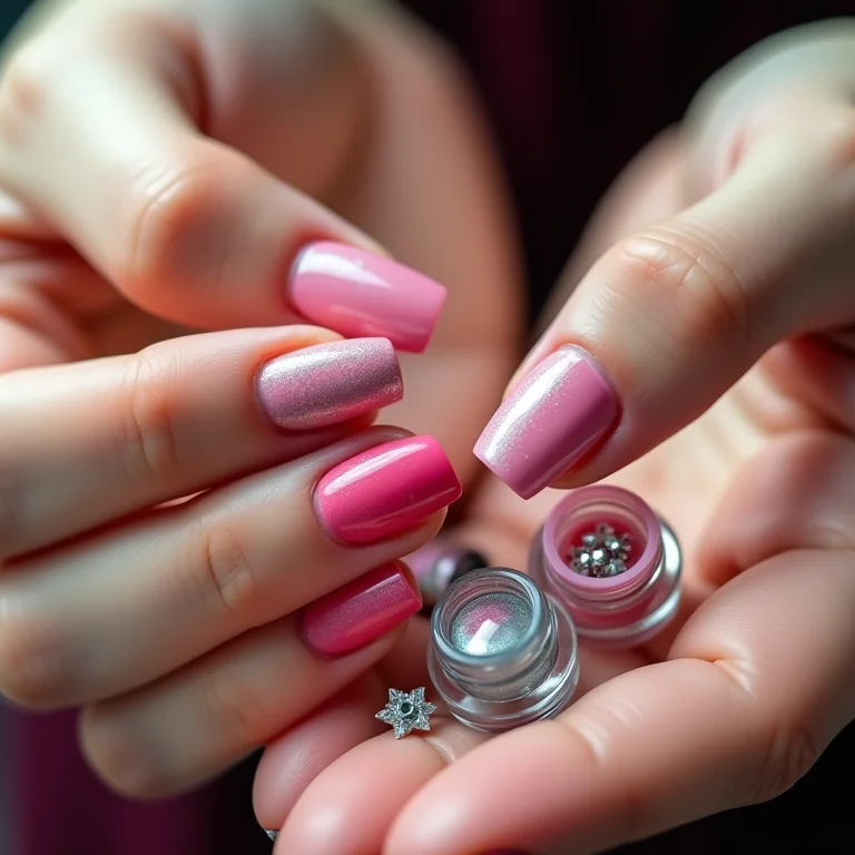 Mãos segurando materiais de nail art