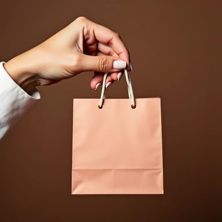Mãos segurando sacola de loja de cosméticos