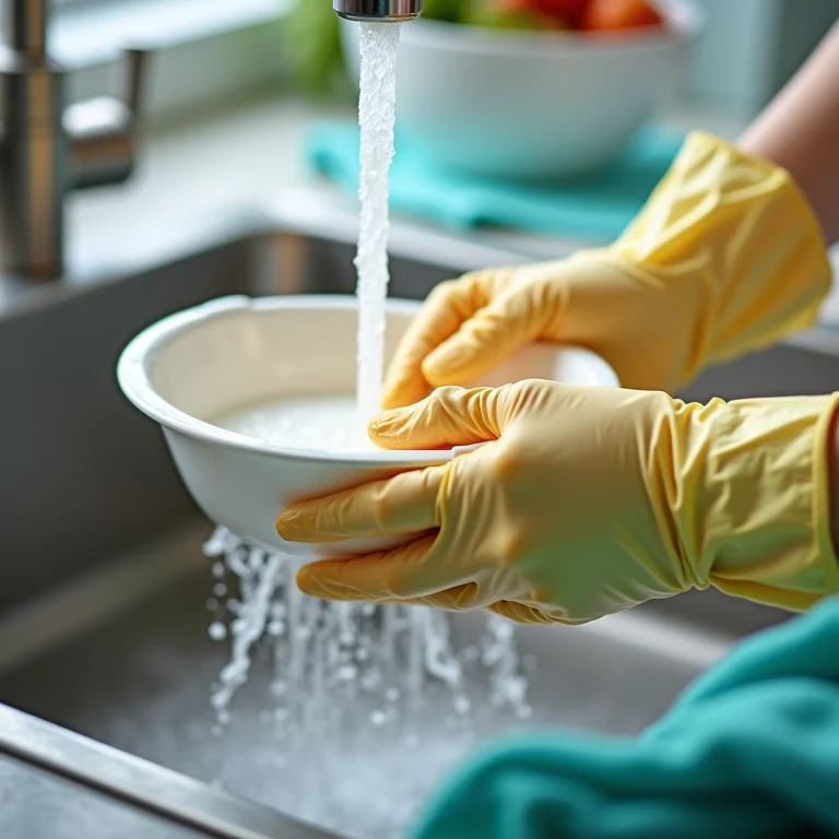 Mãos usando luvas durante tarefas domésticas.