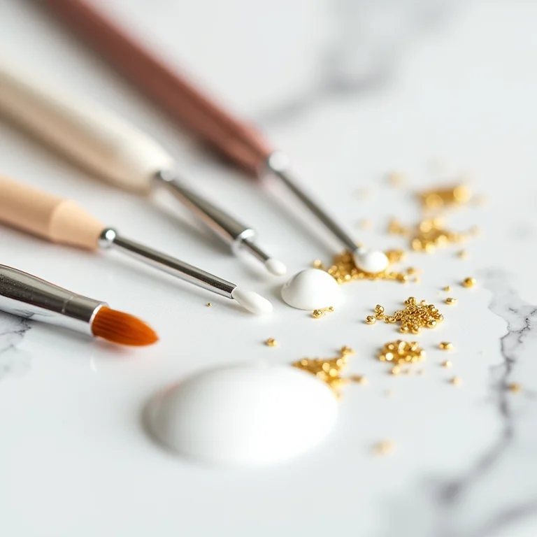 Materiais essenciais para nail art branco e dourado