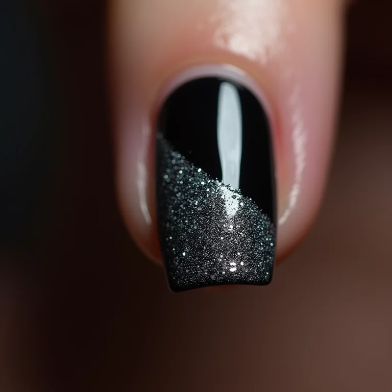 Mix de texturas: glitter prata, preto fosco e veludo